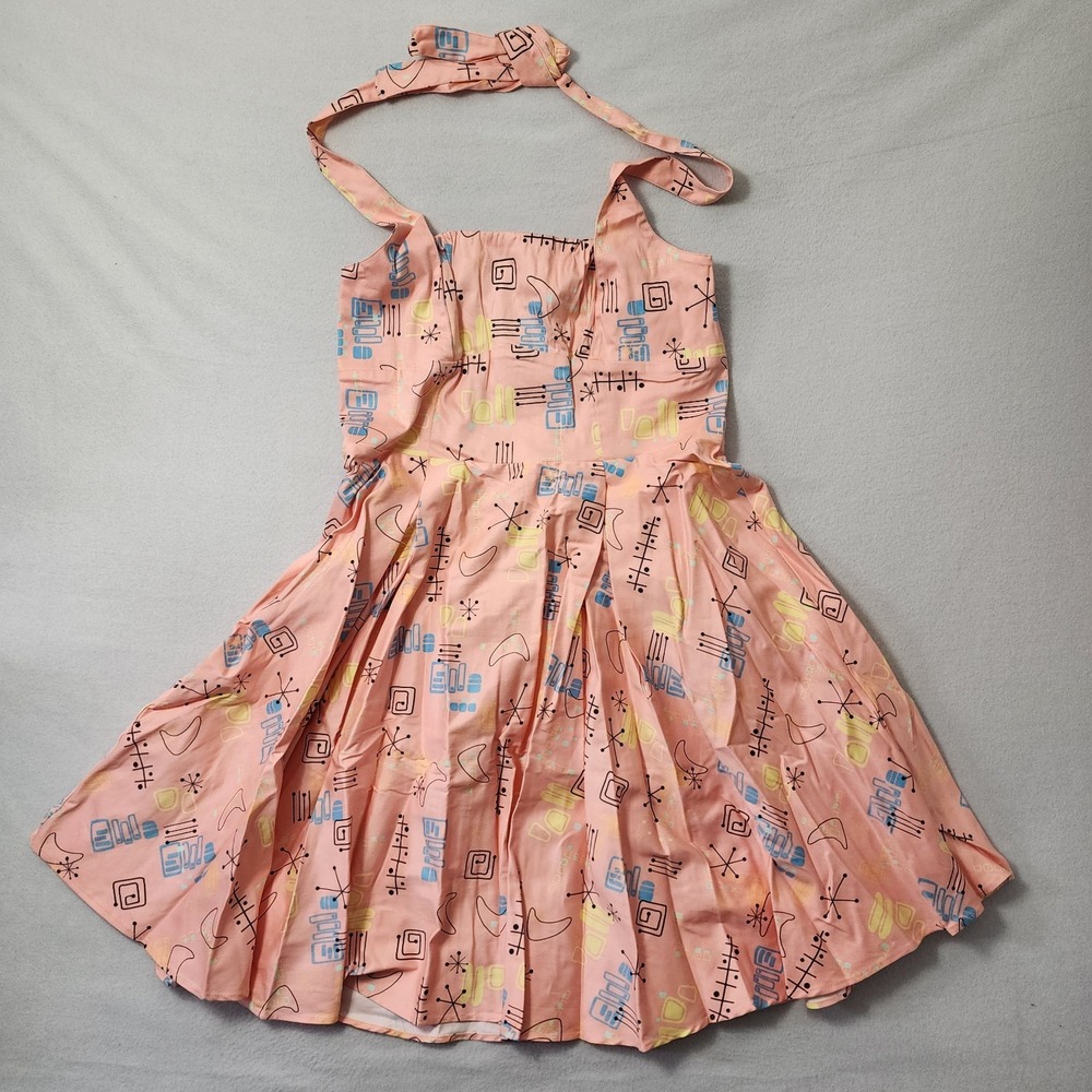 Pinup Couture Atomic Dress Flare 2XL Pink 50s Retro Halter Rockabilly Vanity